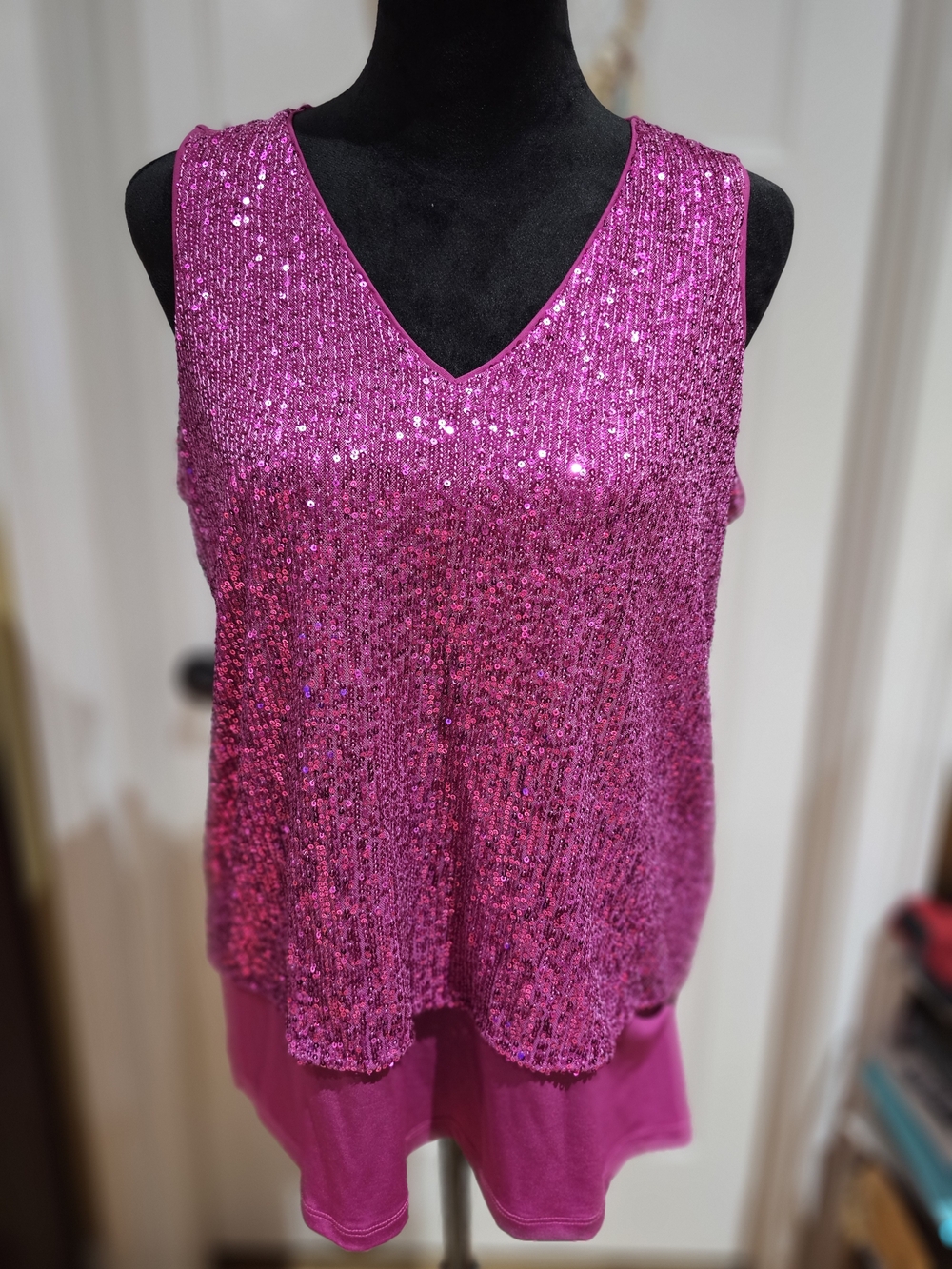 Michael Kors Fuchsia Sequin V-Neck Tank